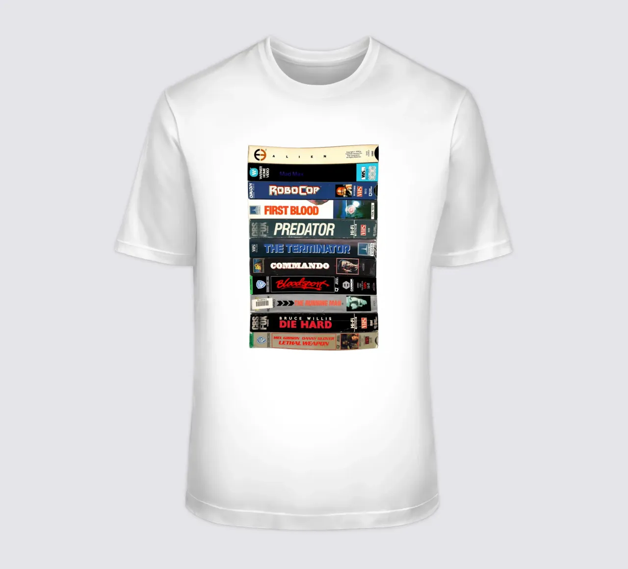 80s Action Movies - 1980s Vintage VHS Film Art t-shirt by MrMustardPrints