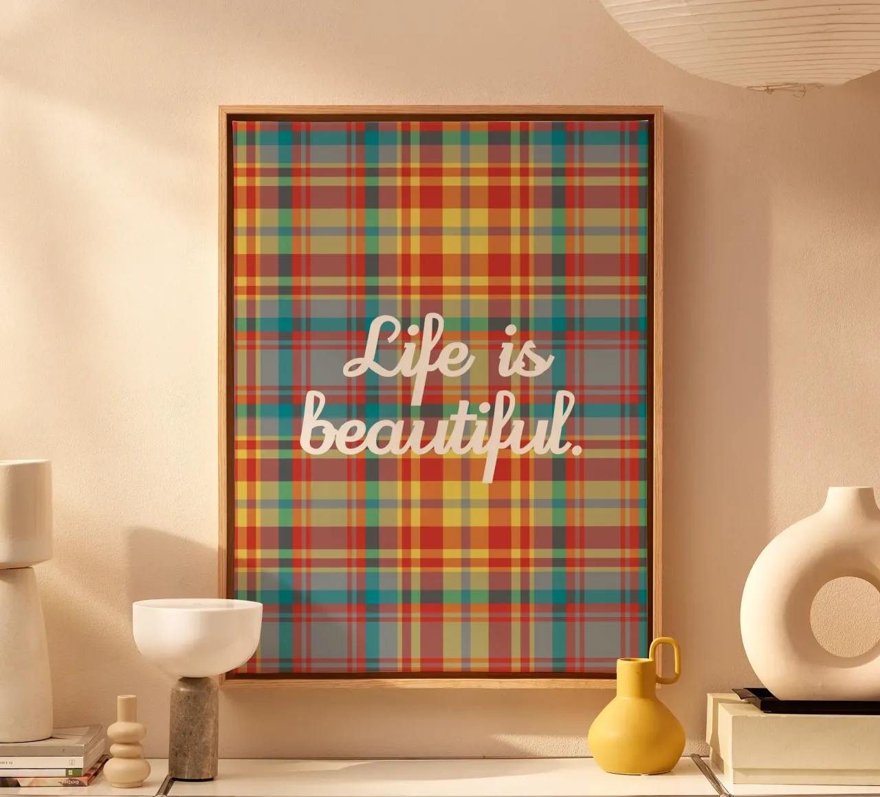 Life is beautiful canvas met Baklijst van Mathudace Créas