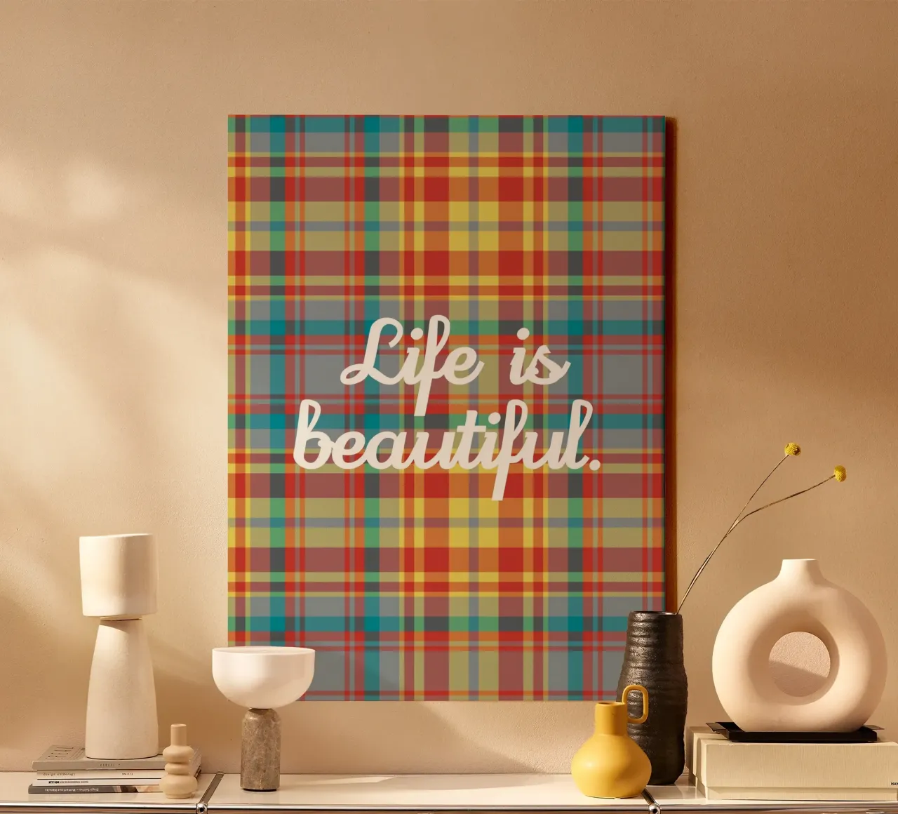 Life is beautiful canvas met Baklijst van Mathudace Créas