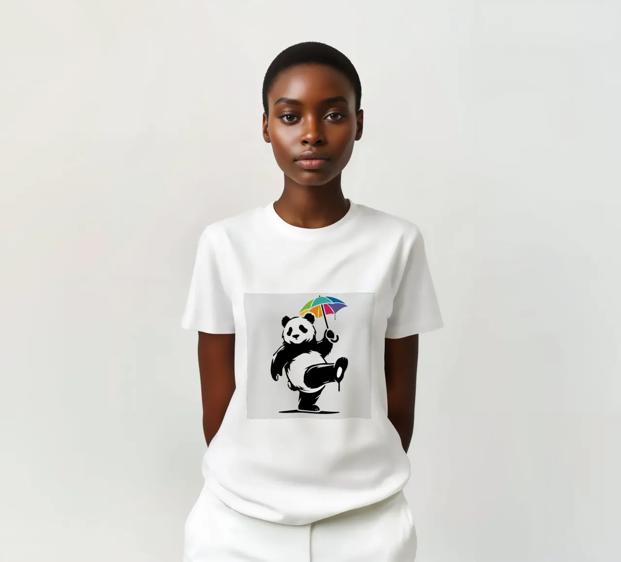 Panda danzante con ombrello arcobaleno t-shirt da namosh