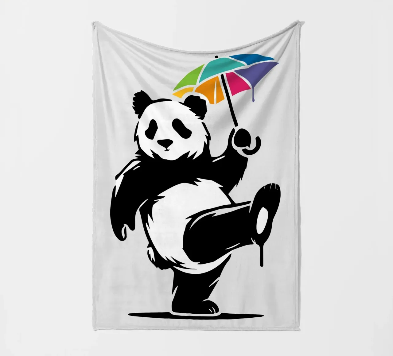 Panda danzante con ombrello arcobaleno coperta in pile da namosh
