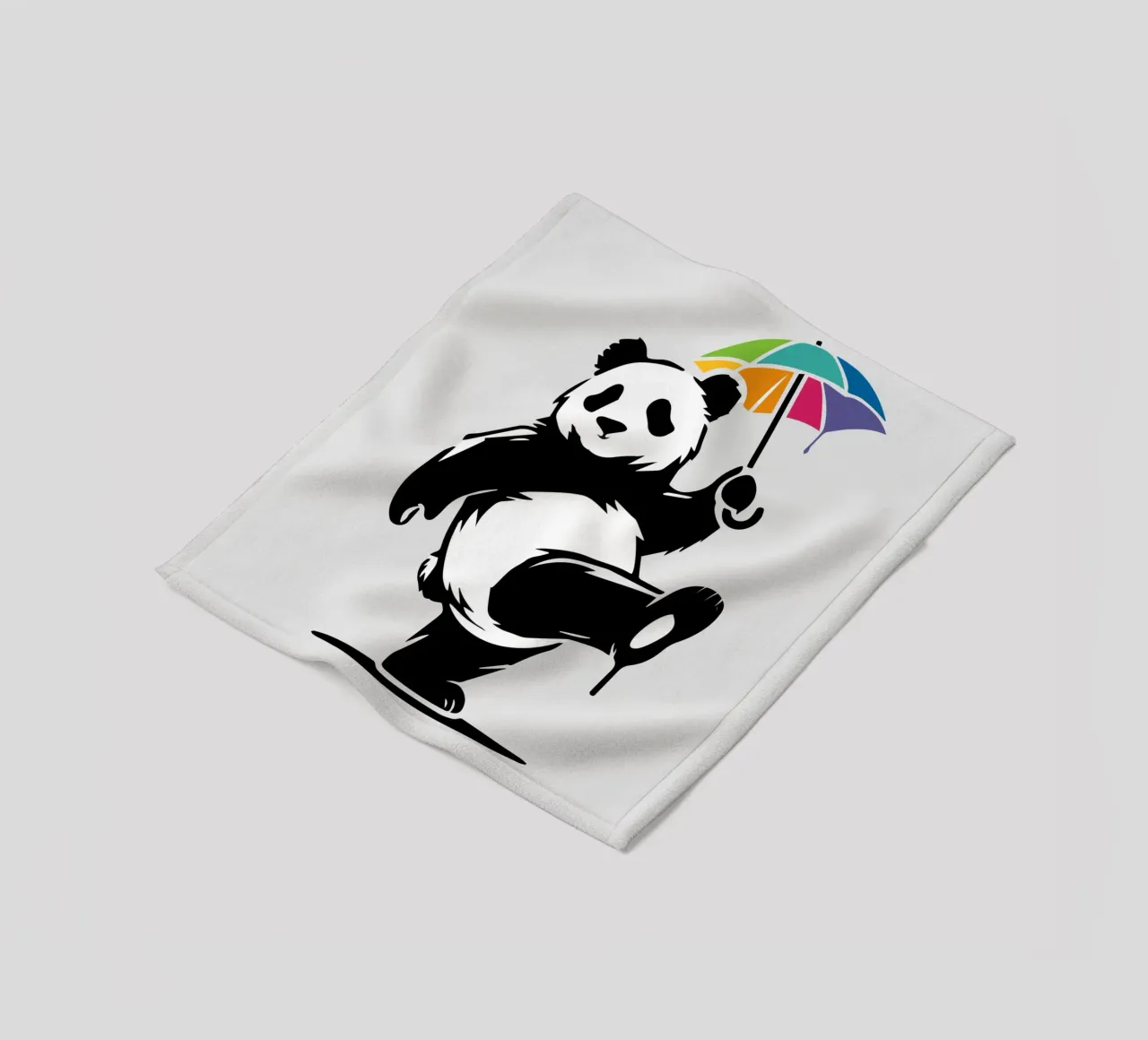Panda danzante con ombrello arcobaleno coperta in pile da namosh