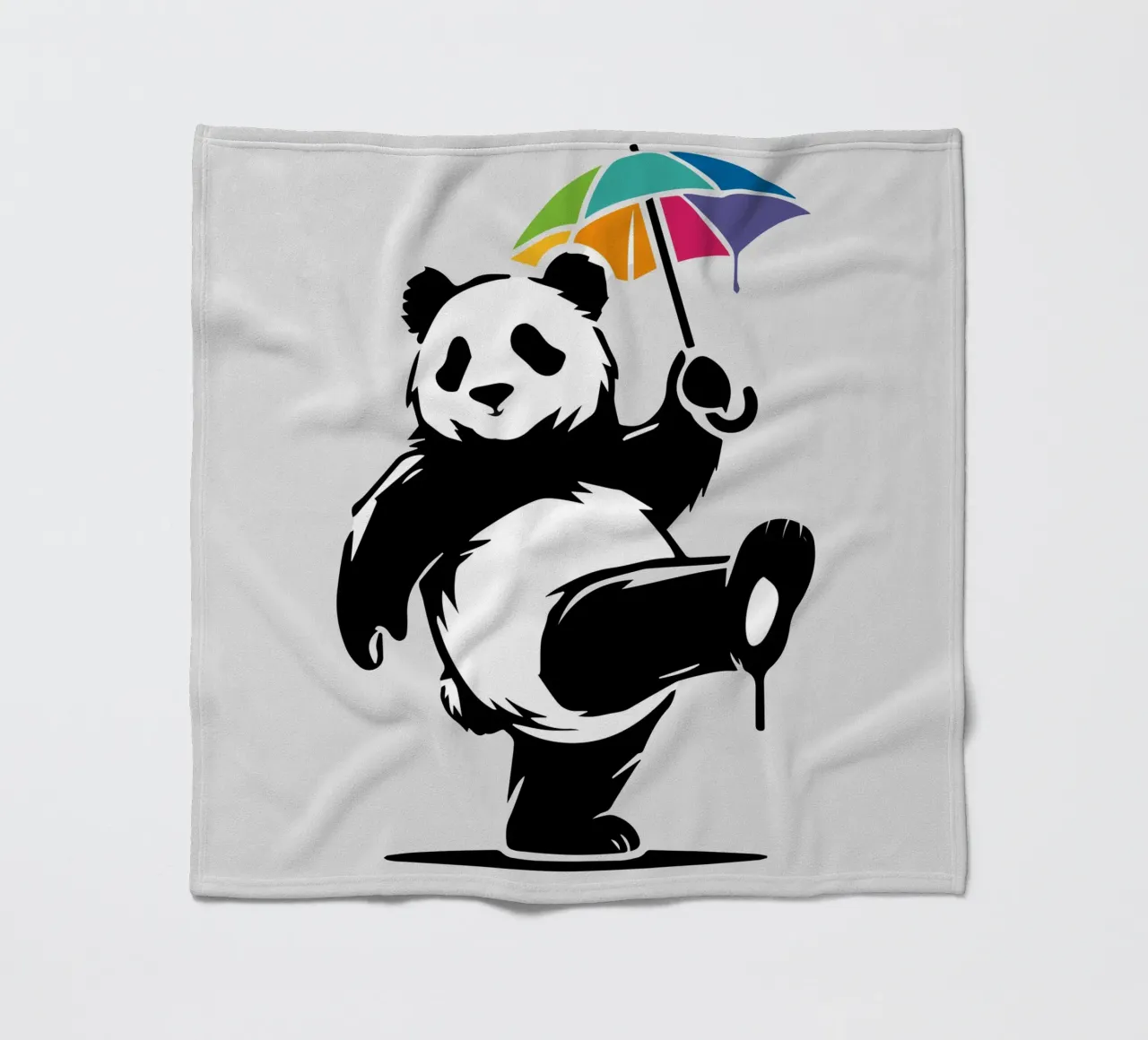 Panda danzante con ombrello arcobaleno coperta in pile da namosh