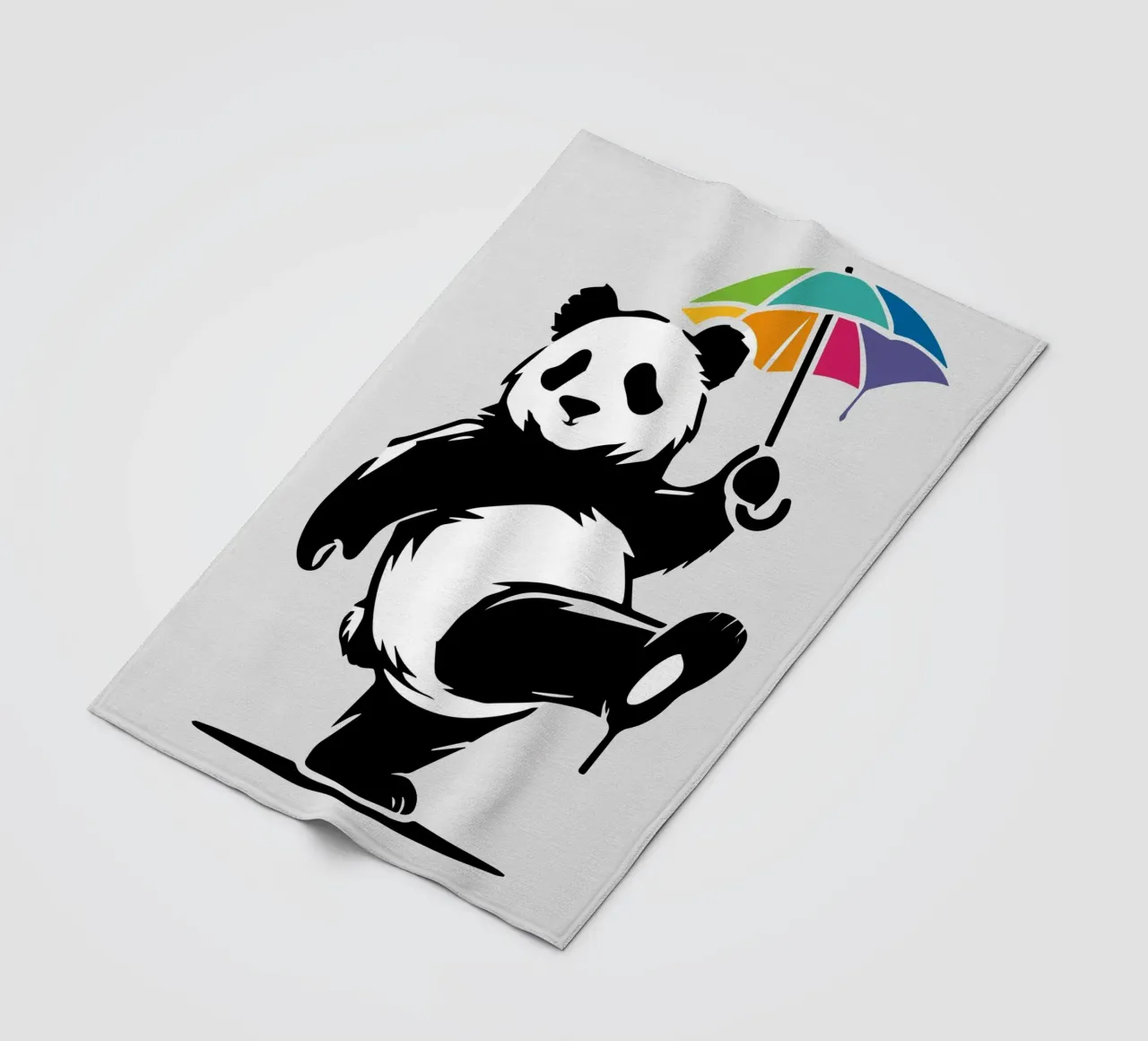 Panda danzante con ombrello arcobaleno coperta in pile da namosh