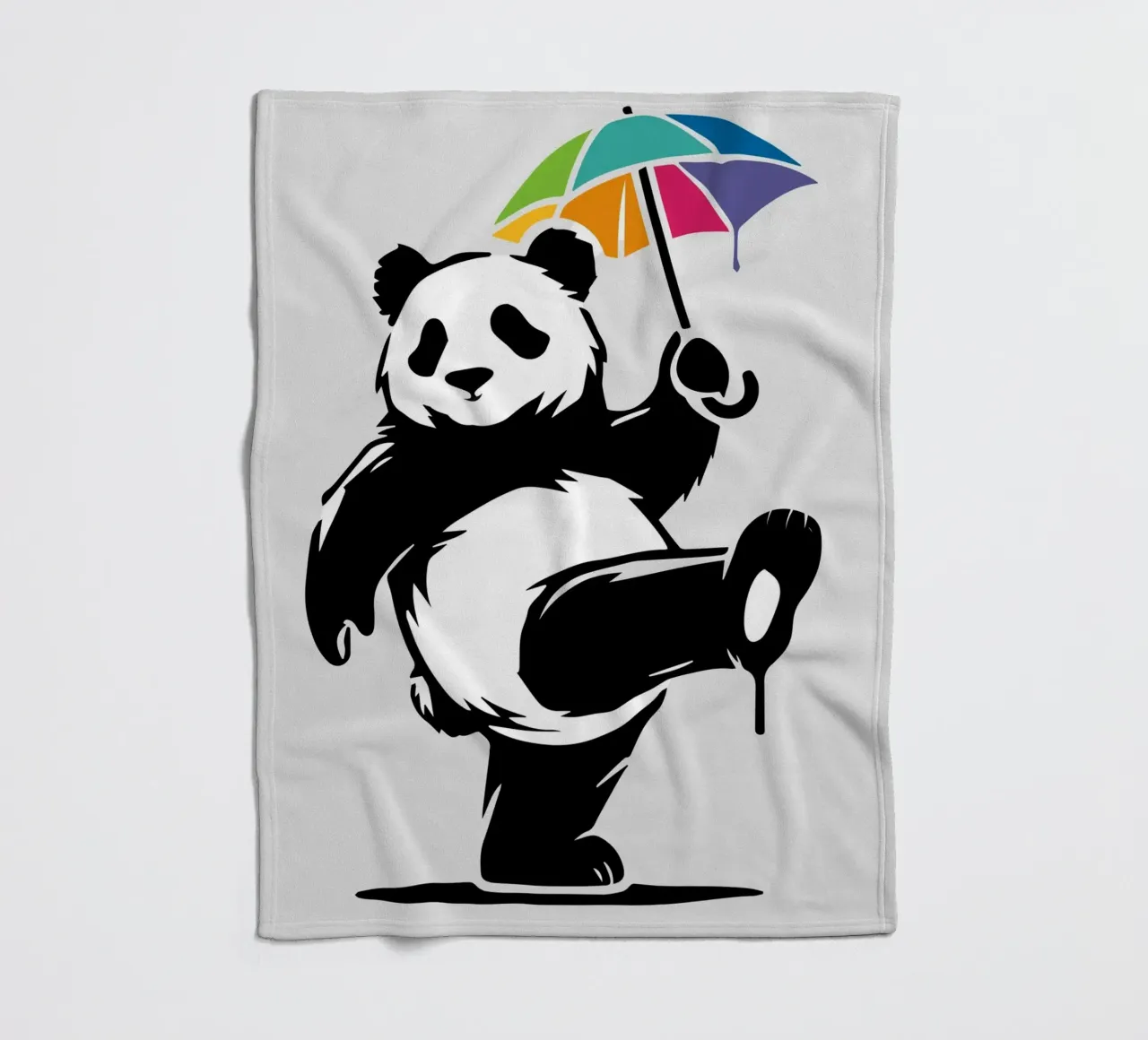 Panda danzante con ombrello arcobaleno coperta in pile da namosh