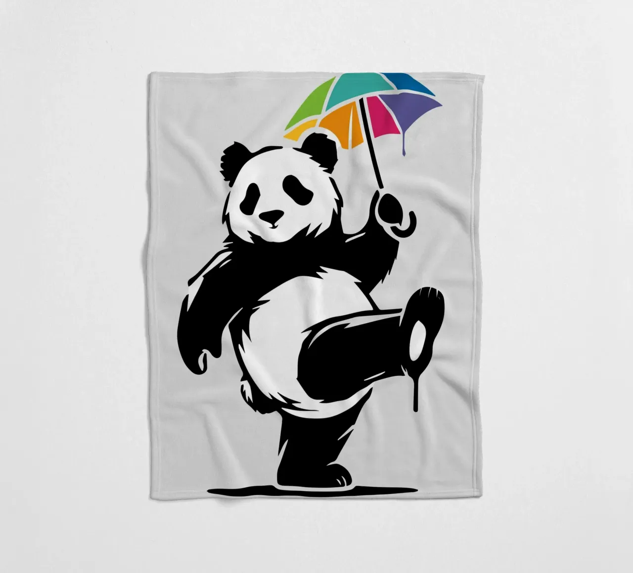 Panda danzante con ombrello arcobaleno coperta in pile da namosh