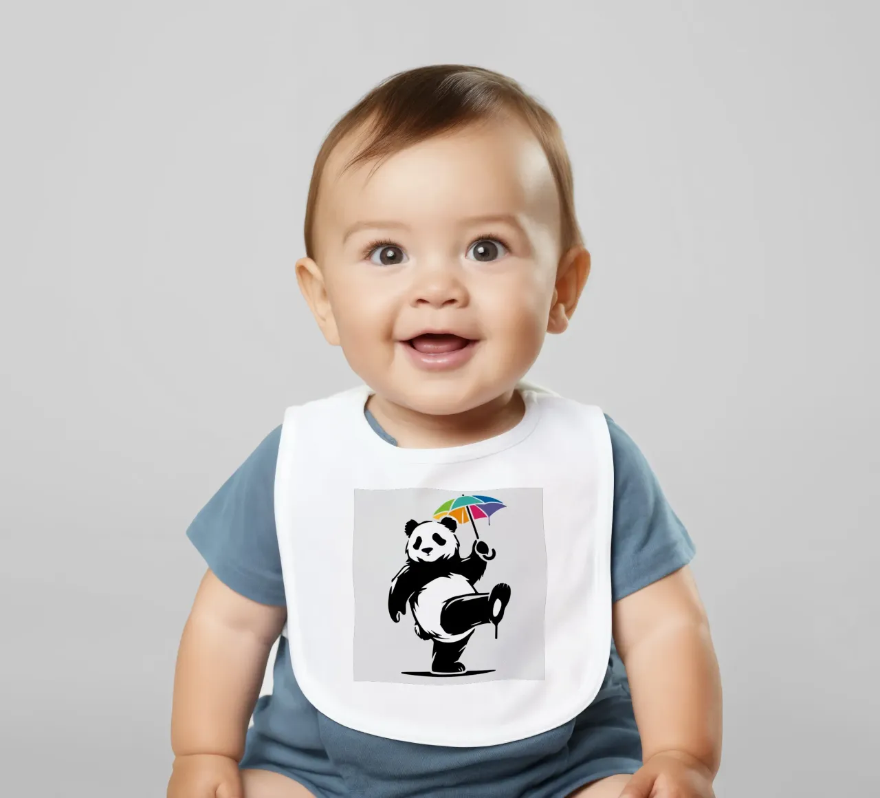 Panda danzante con ombrello arcobaleno bavaglino da namosh
