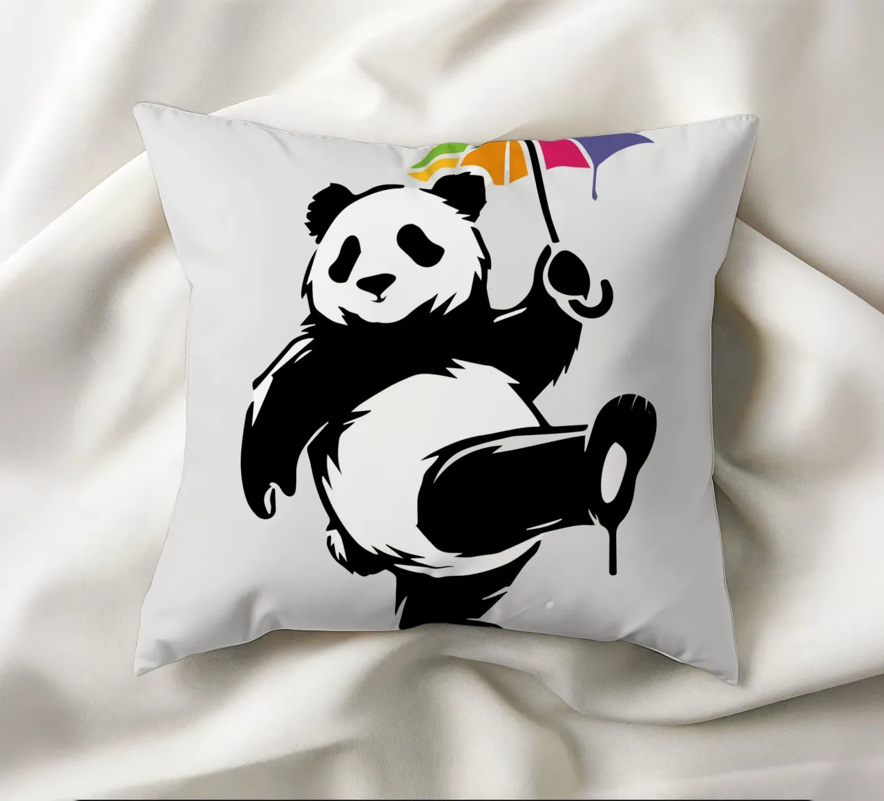 Panda danzante con ombrello arcobaleno cuscino da namosh