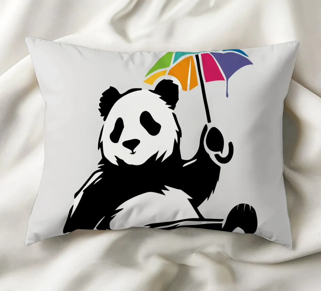 Panda danzante con ombrello arcobaleno cuscino da namosh