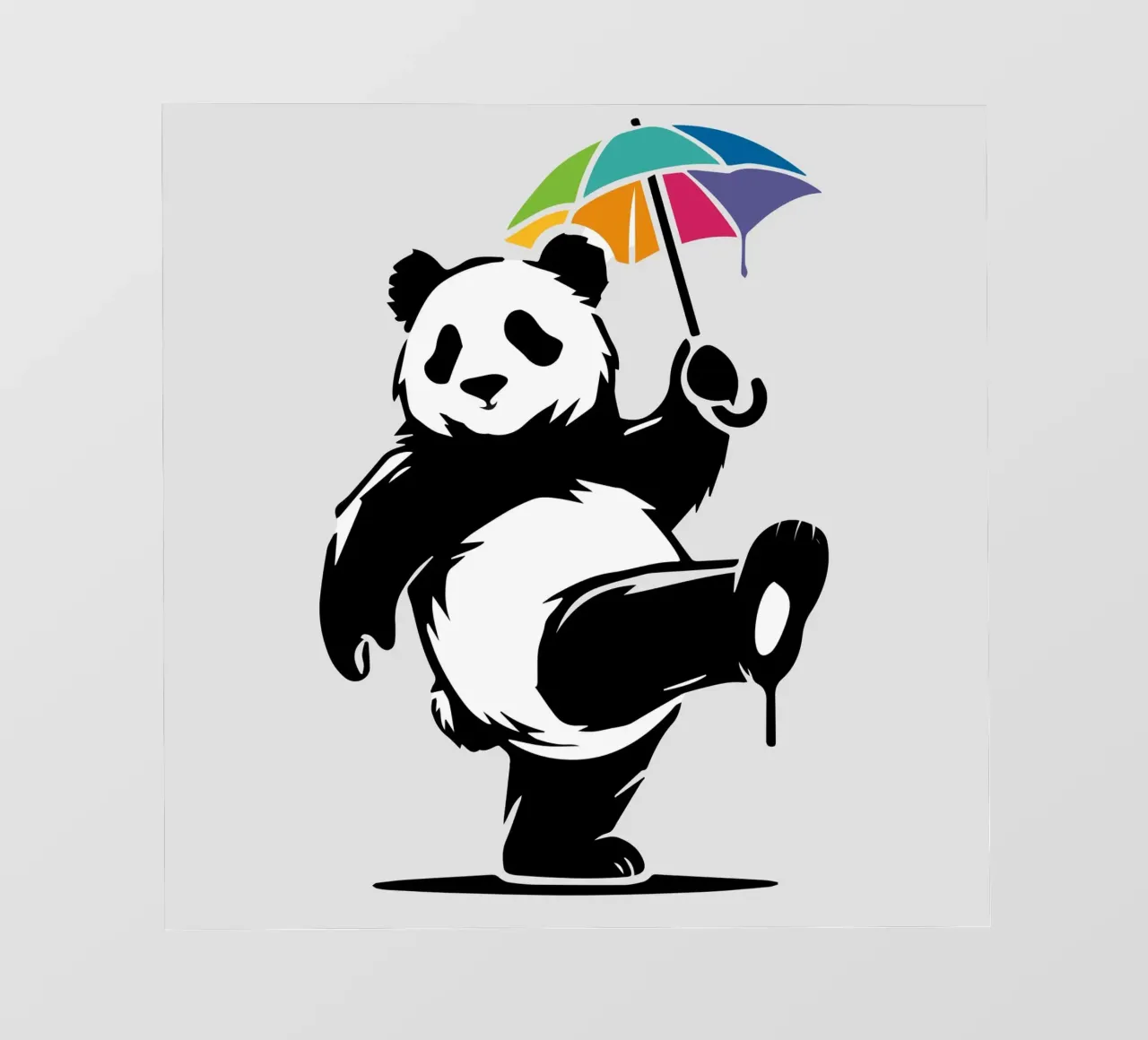 Panda danzante con ombrello arcobaleno pellicola backlit da namosh