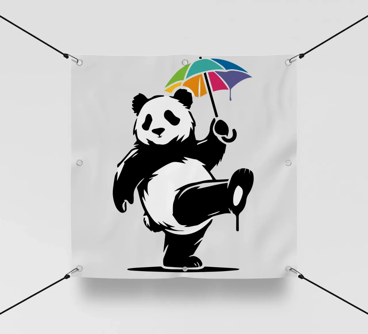 Panda danzante con ombrello arcobaleno telo in pvc da namosh
