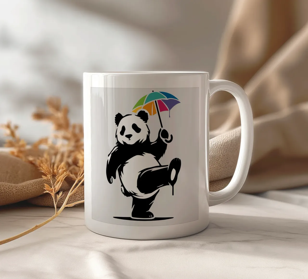 Panda danzante con ombrello arcobaleno tazza in ceramica da namosh