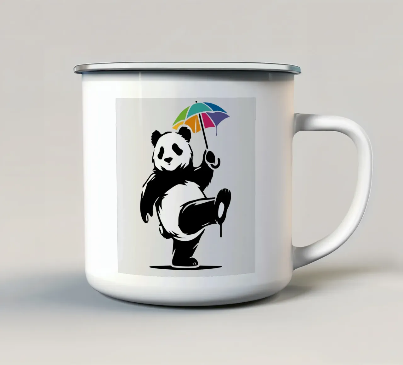 Panda danzante con ombrello arcobaleno tazza in smalto da namosh