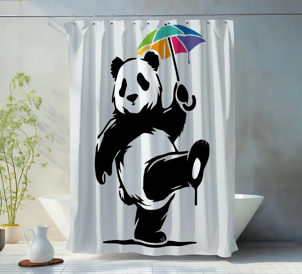 Dansende panda met regenboogparaplu douchegordijn van namosh