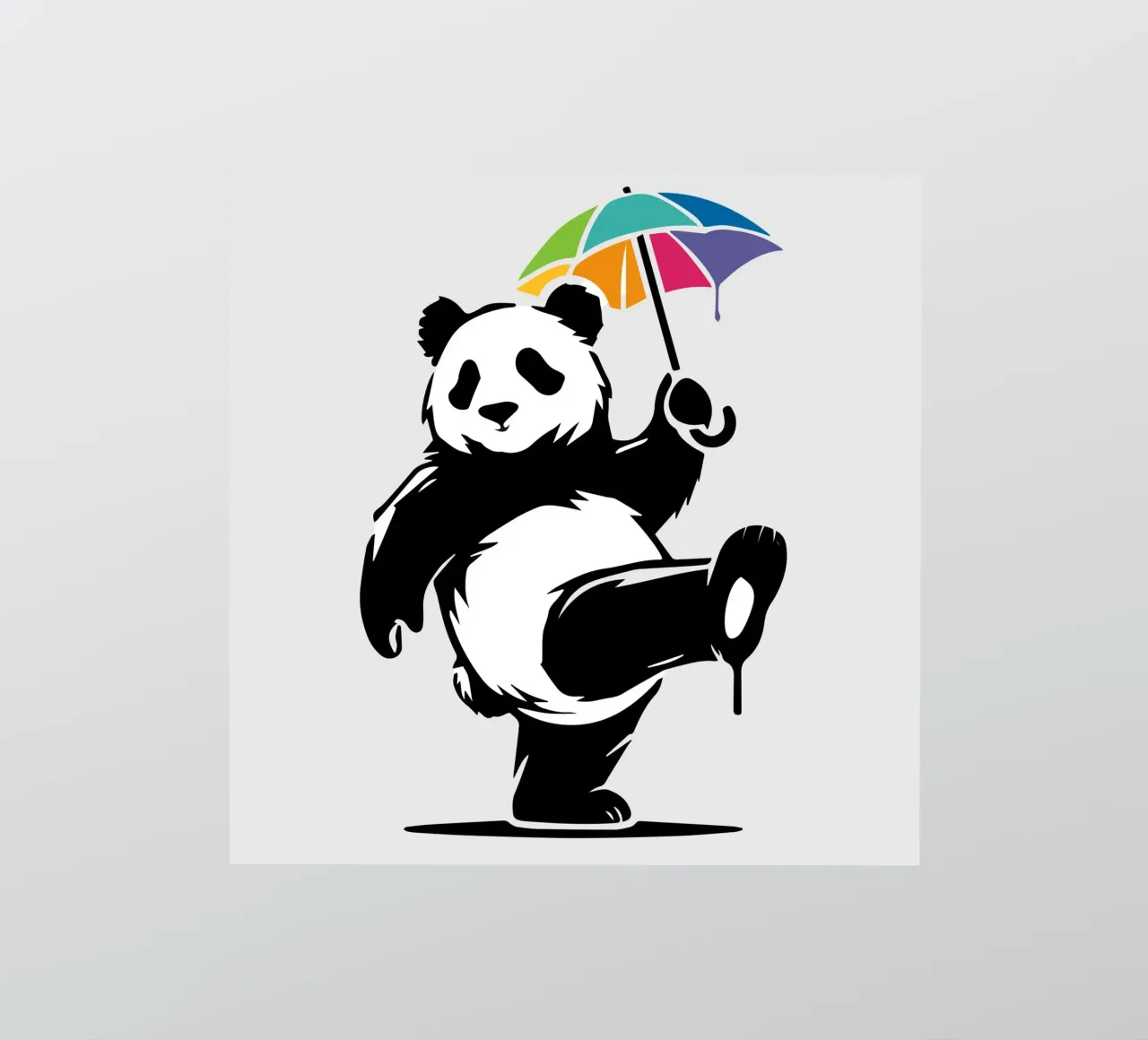 Panda dansant avec parapluie arc-en-ciel autocollant de namosh