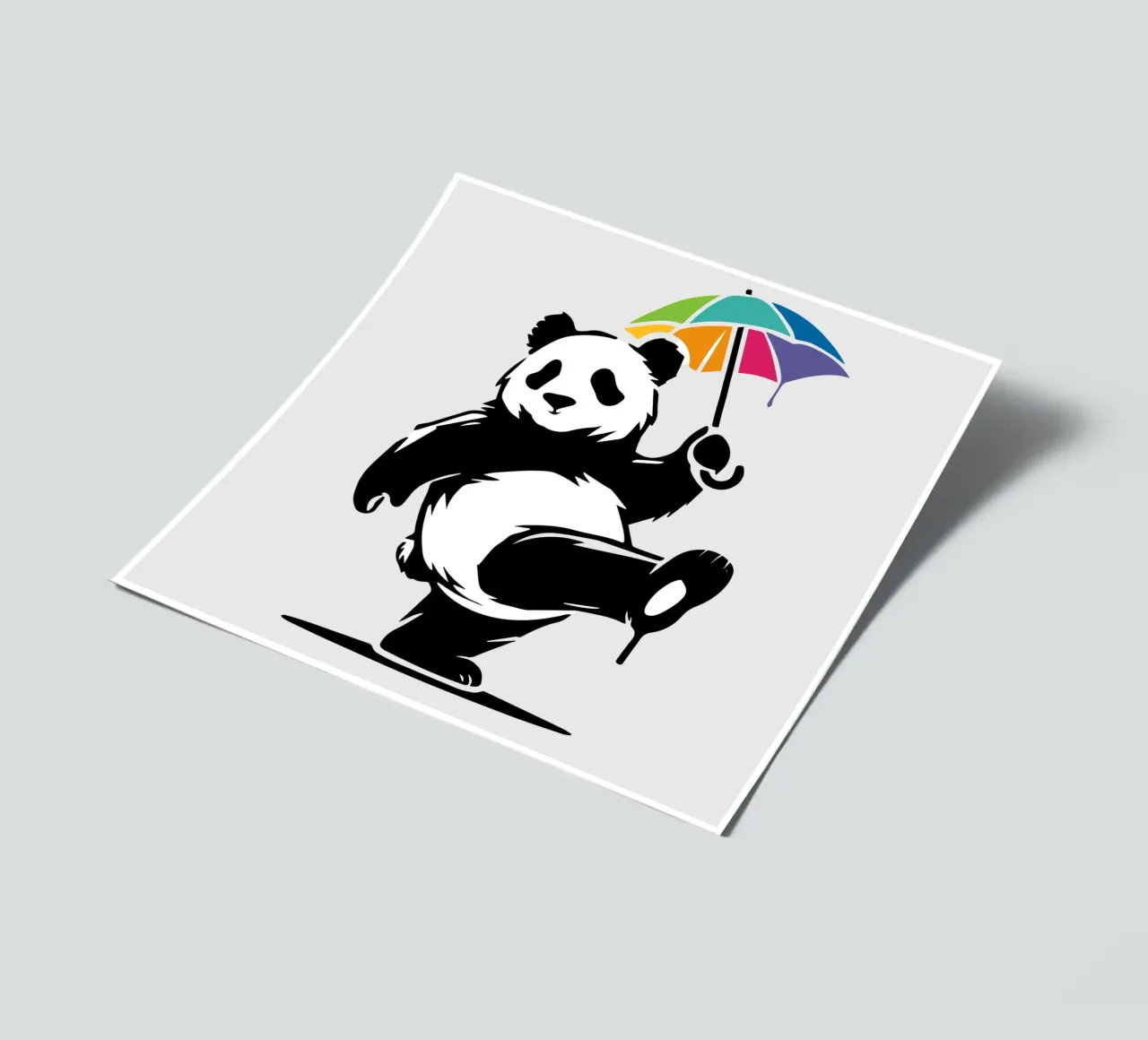Panda dansant avec parapluie arc-en-ciel planche autocollant de namosh