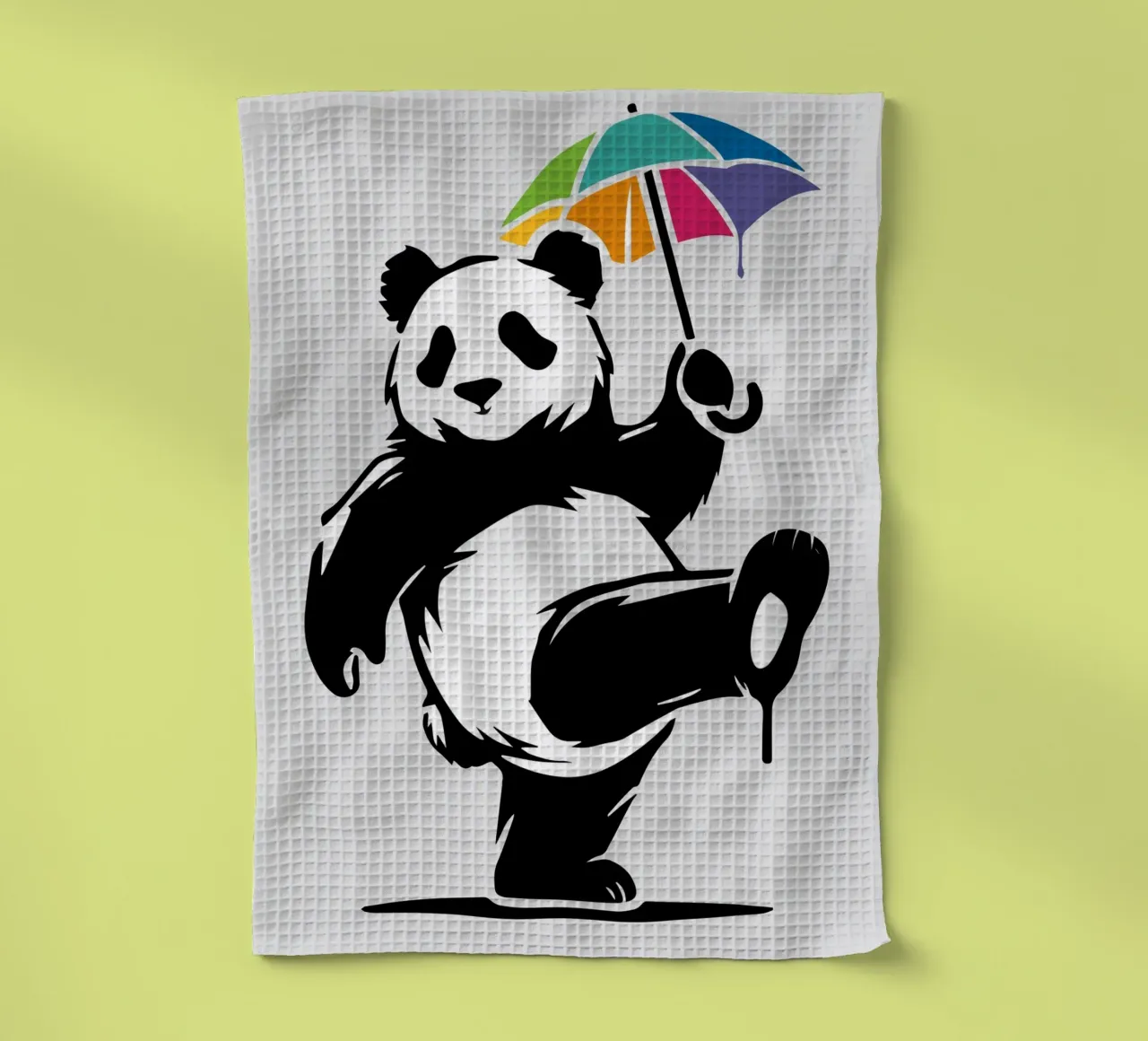 Panda danzante con ombrello arcobaleno canovaccio da cucina da namosh