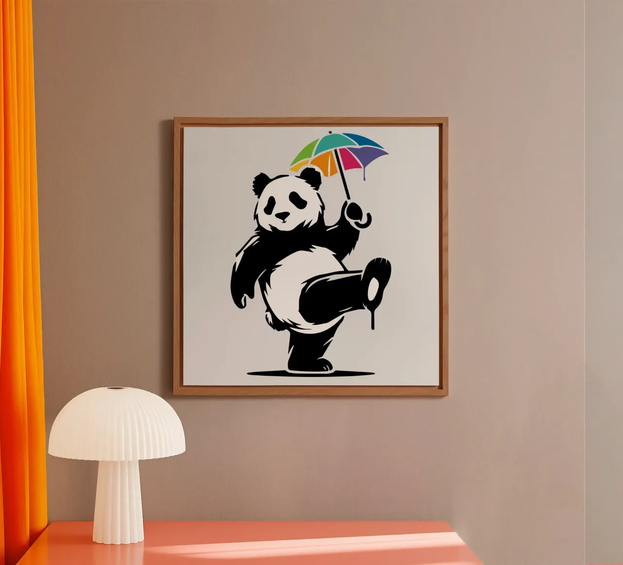Panda danzante con ombrello arcobaleno alluminio dibond da namosh