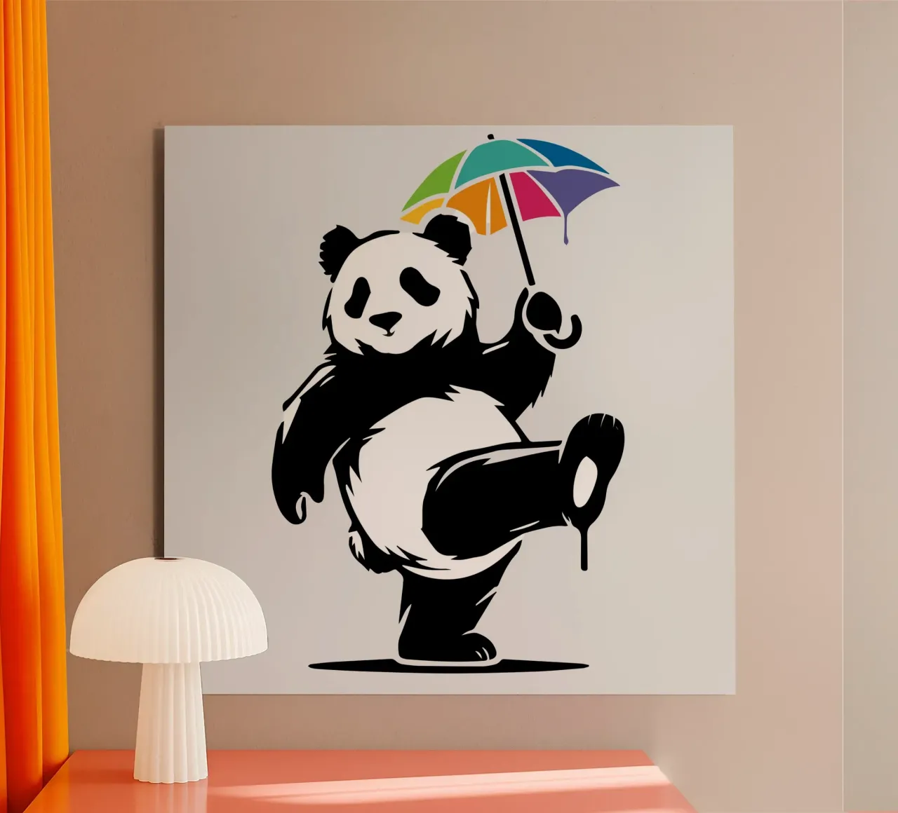 Panda danzante con ombrello arcobaleno alluminio dibond da namosh
