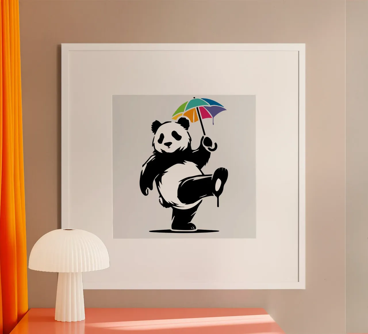 Panda danzante con ombrello arcobaleno carta hahnemühle da namosh