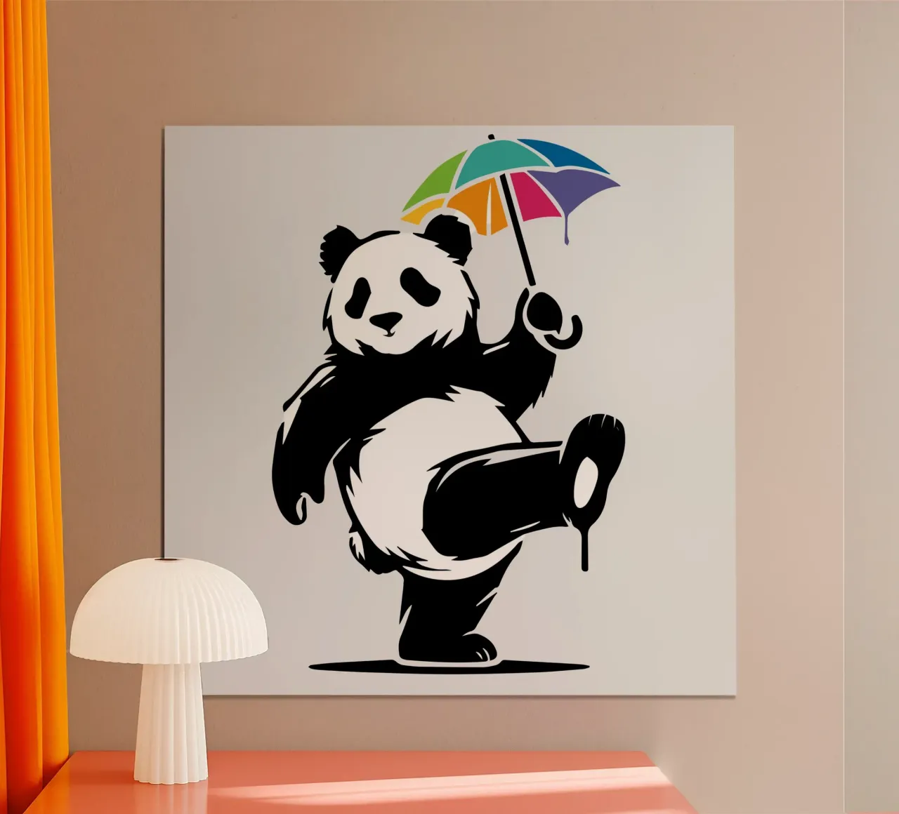 Panda danzante con ombrello arcobaleno carta hahnemühle da namosh