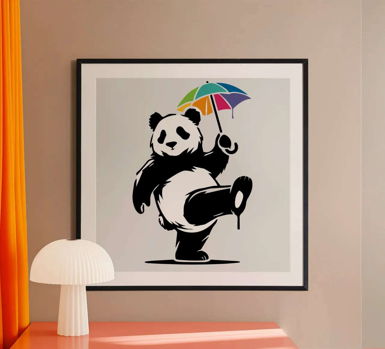 Panda danzante con ombrello arcobaleno carta hahnemühle da namosh