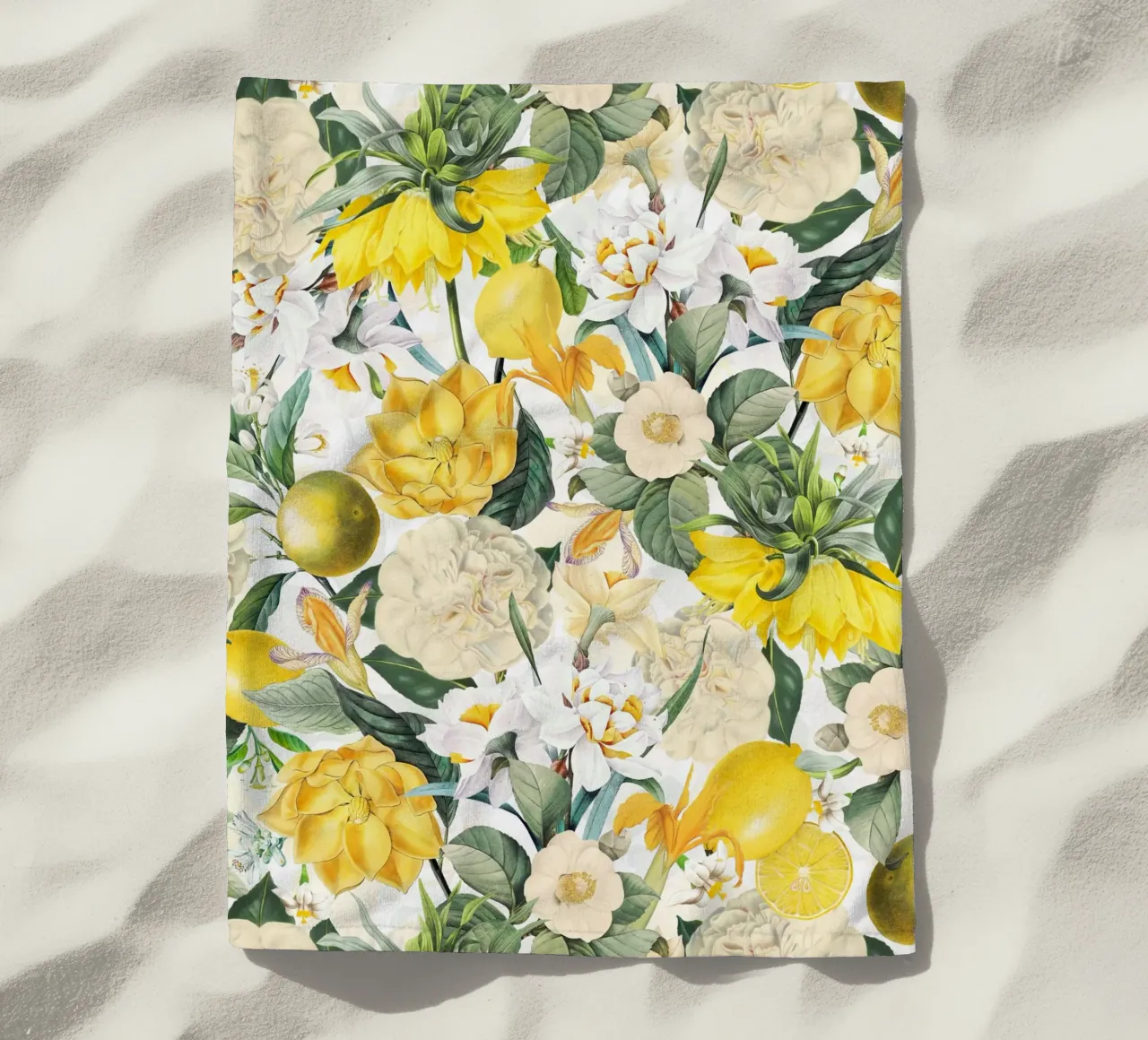 Giardino botanico giallo e bianco di fiori tropicali telo mare da Flower Garden - Uta Naumann