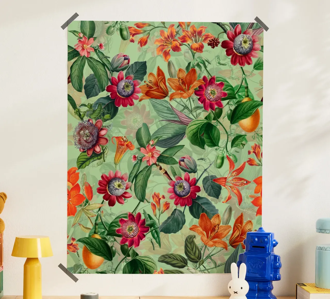 Giardino vintage di passiflore e frutti tropicali poster con telaio in alluminio da Flower Garden - Uta Naumann