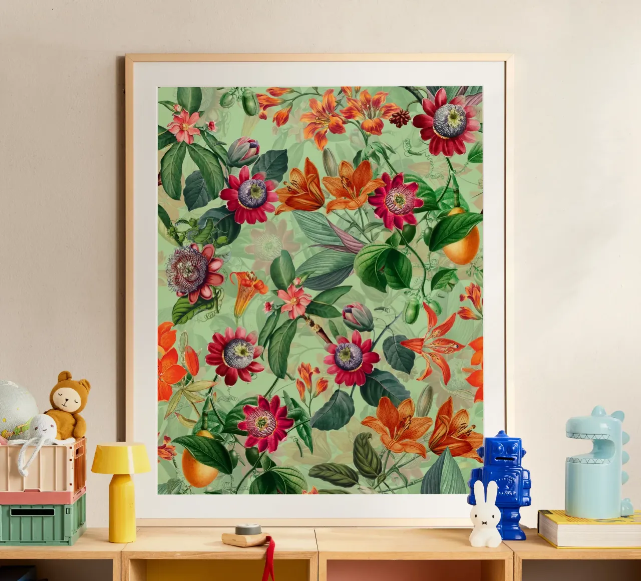 Giardino vintage di passiflore e frutti tropicali poster con telaio in alluminio da Flower Garden - Uta Naumann