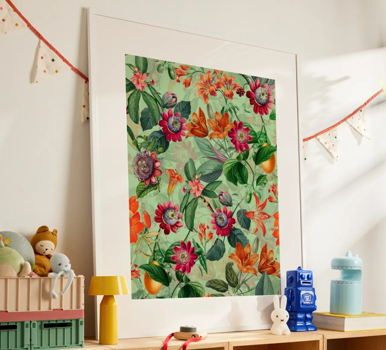 Giardino vintage di passiflore e frutti tropicali poster con telaio in alluminio da Flower Garden - Uta Naumann