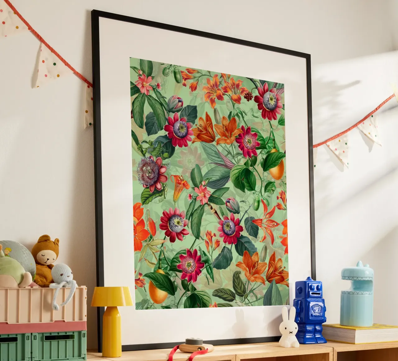 Giardino vintage di passiflore e frutti tropicali poster con telaio in alluminio da Flower Garden - Uta Naumann