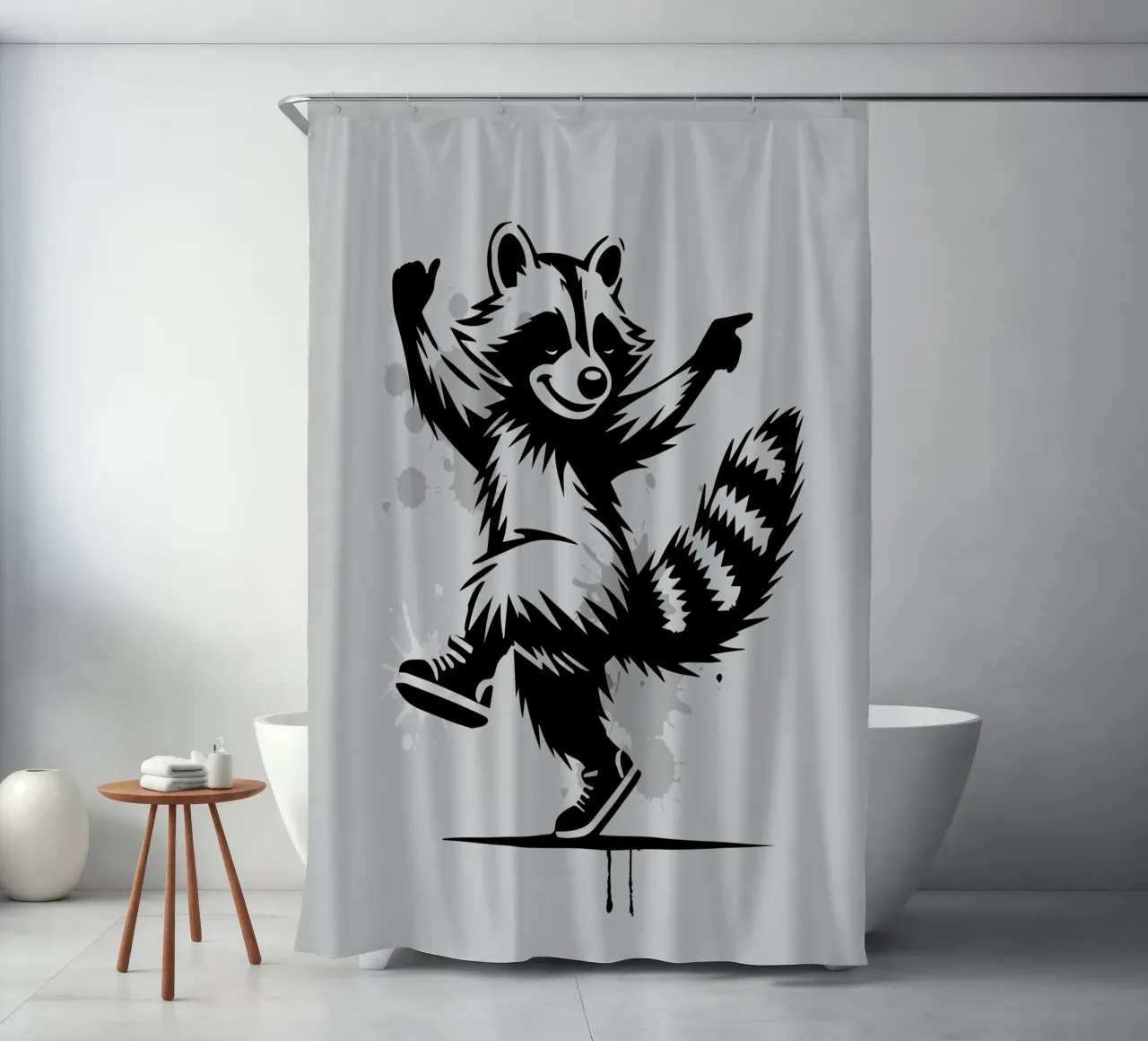 Procione danzante in stile stencil tenda da doccia da namosh