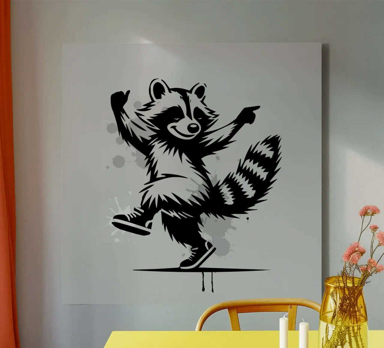 Procione danzante in stile stencil tela da namosh