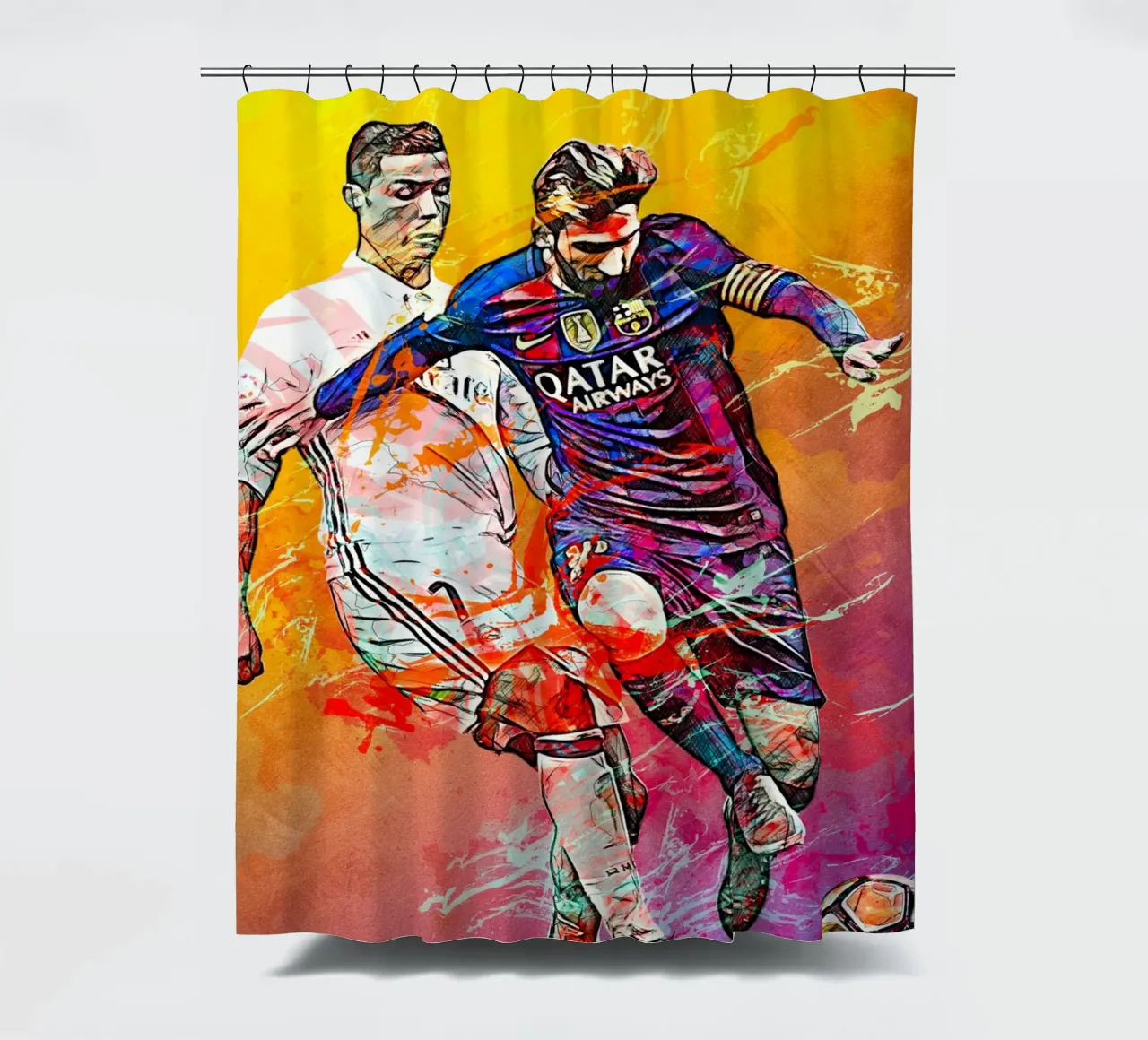 Ronaldo And Messi shower curtain by tenten