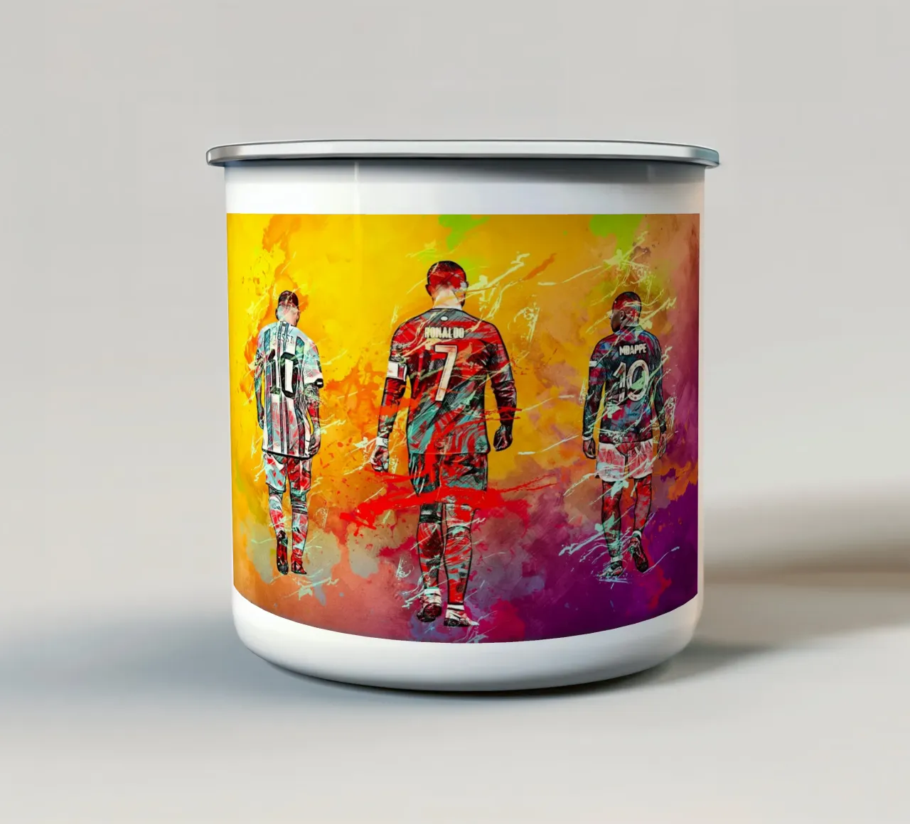 Ronaldo Messi Mbappe tazza in smalto da tenten