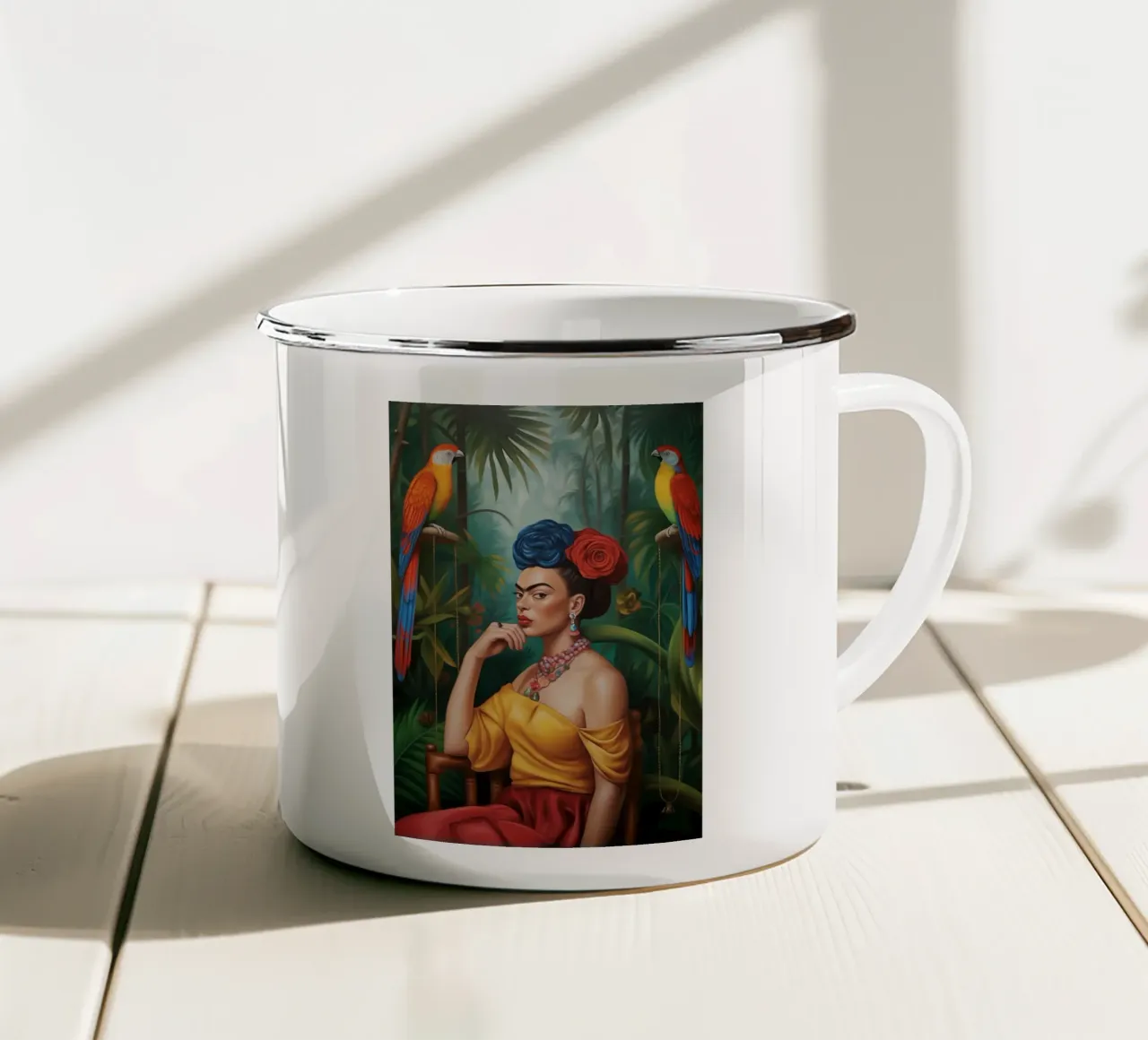 Frida pappagalli della giungla tazza in smalto da Carinaprint