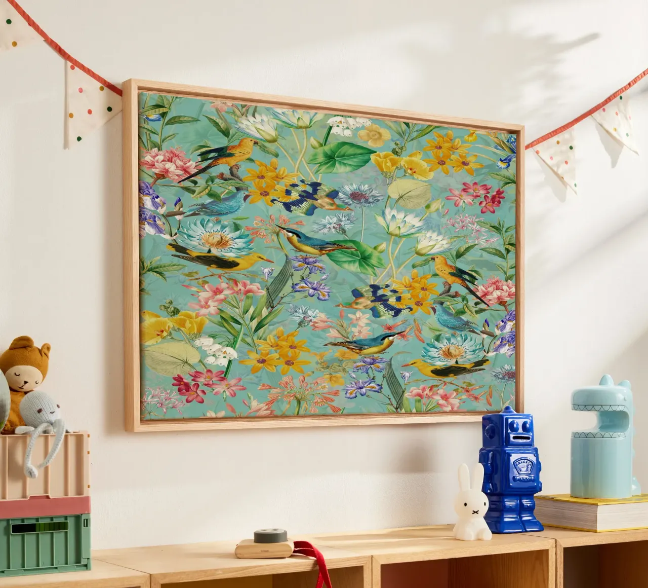 Botanische bloementuin met tropische vogels canvas met Baklijst van Flower Garden - Uta Naumann