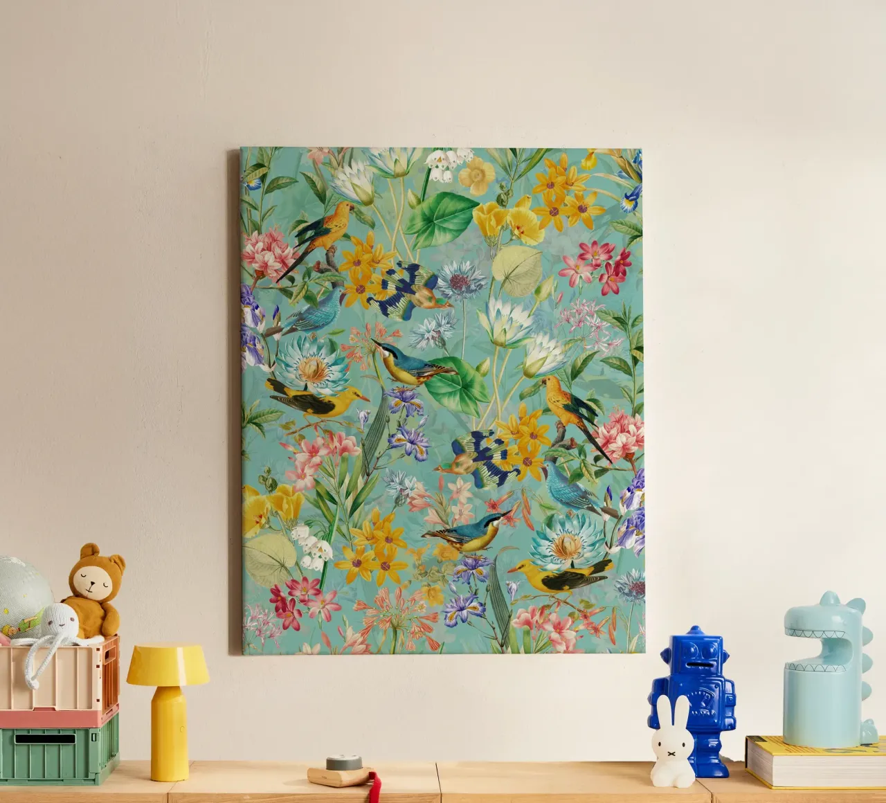 Botanische bloementuin met tropische vogels canvas met Baklijst van Flower Garden - Uta Naumann