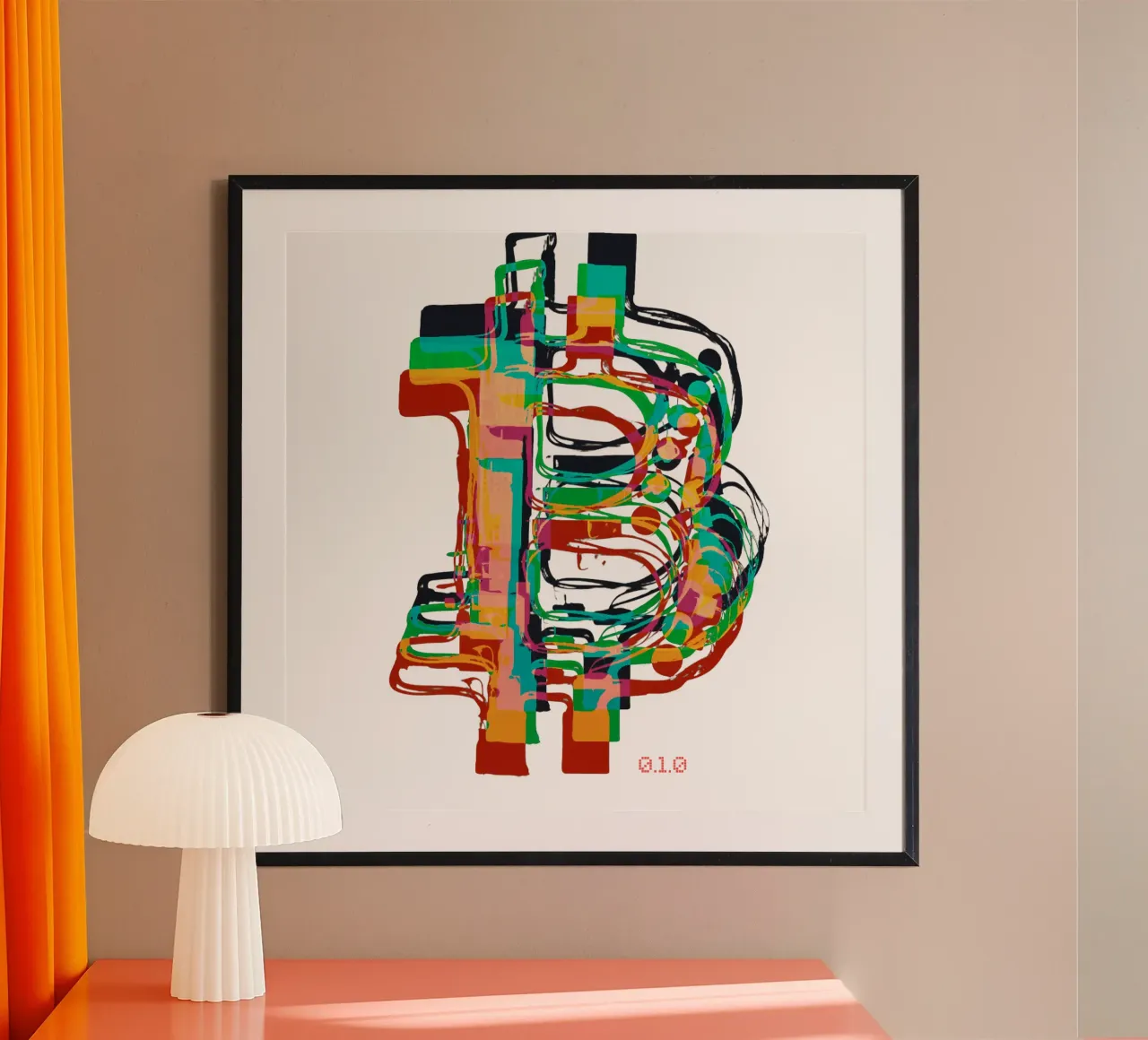 BTC_Trance_Colors poster con telaio in legno da Crypto_Jungle