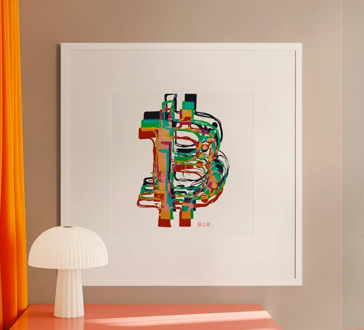 BTC_Trance_Colors poster con telaio in legno da Crypto_Jungle