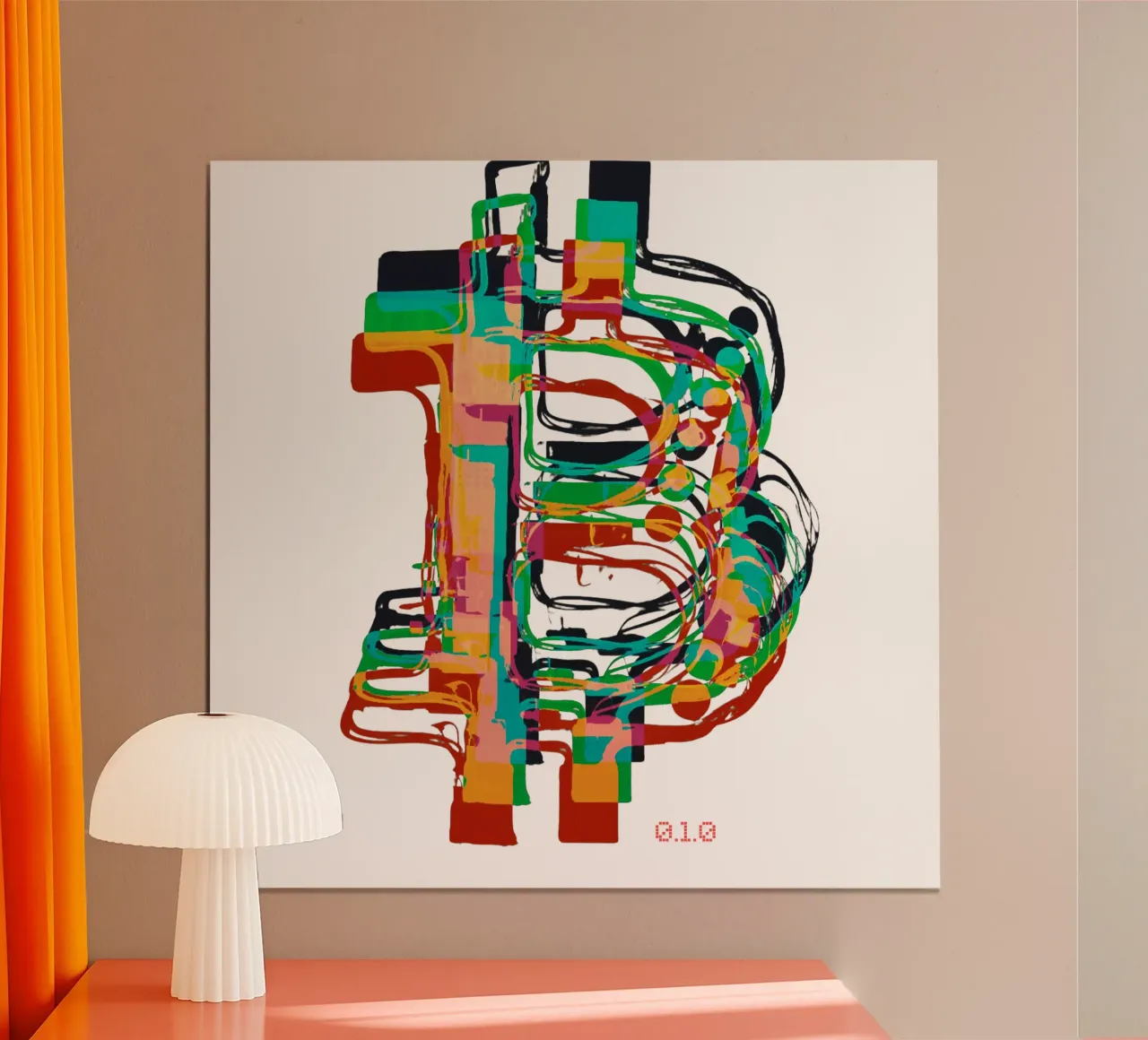 BTC_Trance_Colors poster con telaio in legno da Crypto_Jungle