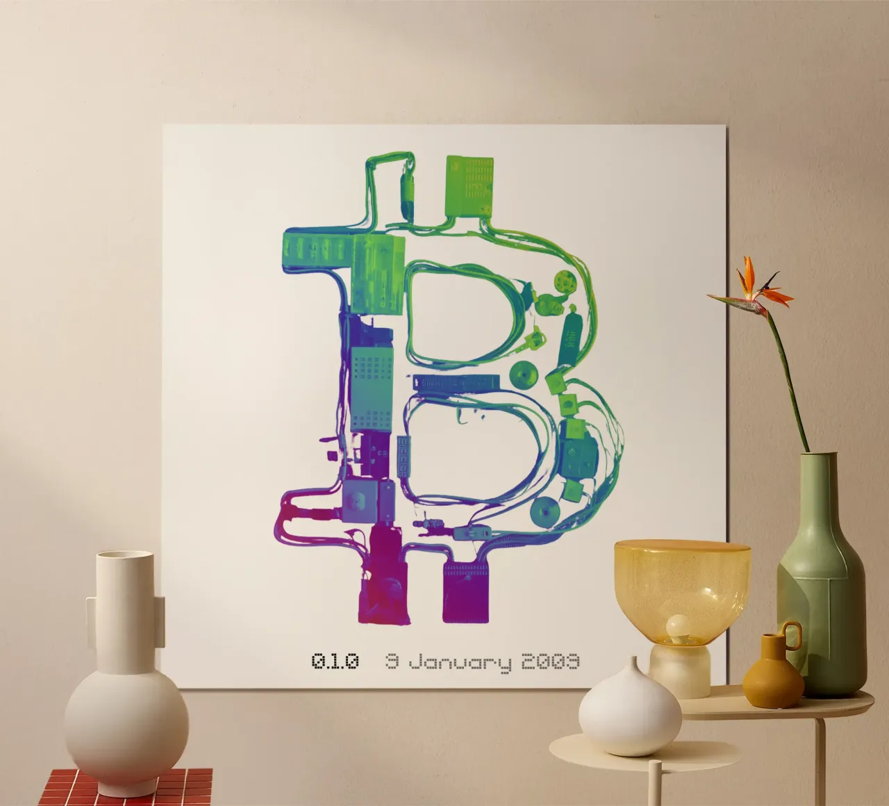 BTC_TRANCE X1 poster con telaio in legno da Crypto_Jungle