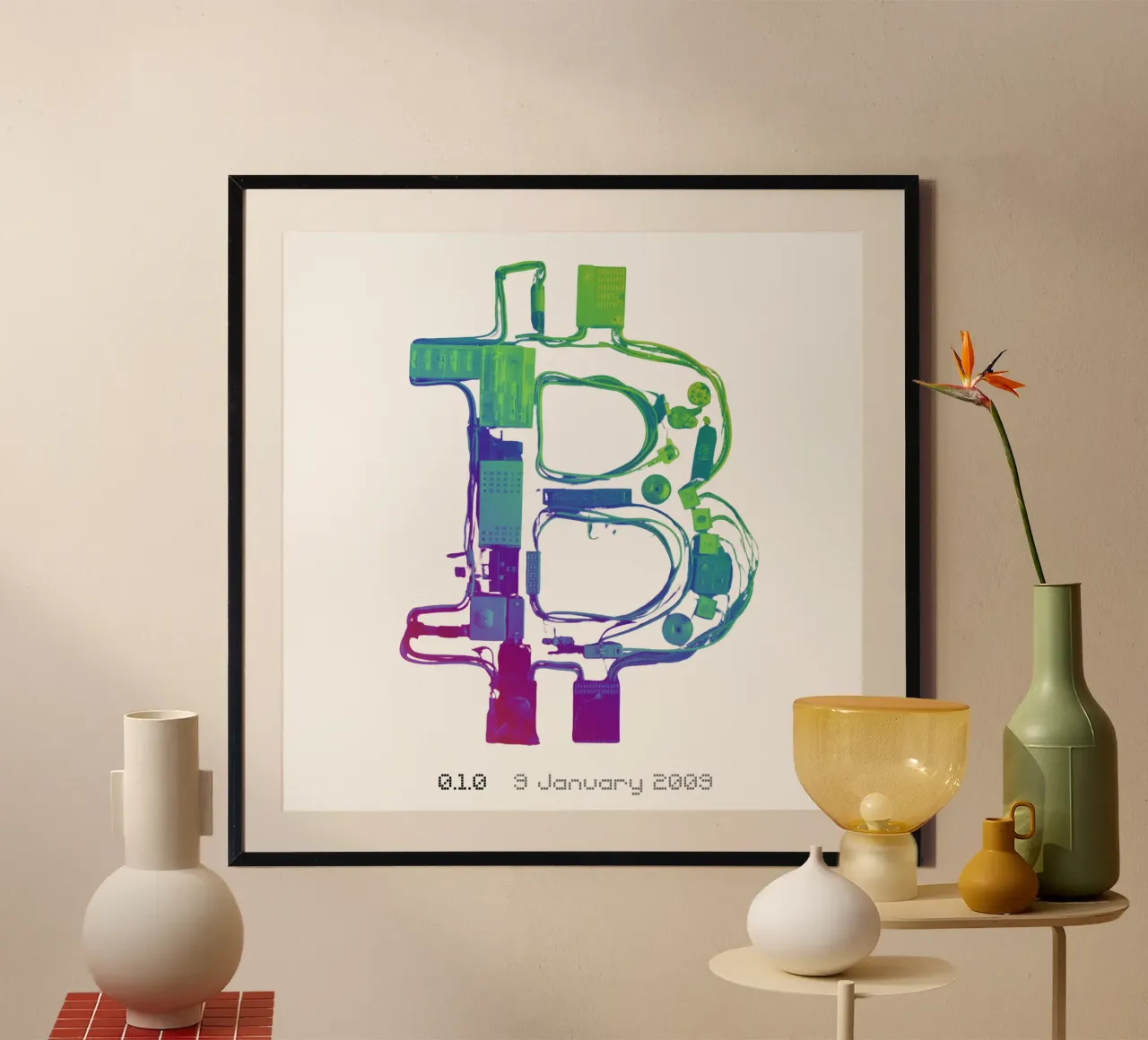 BTC_TRANCE X1 poster con telaio in legno da Crypto_Jungle
