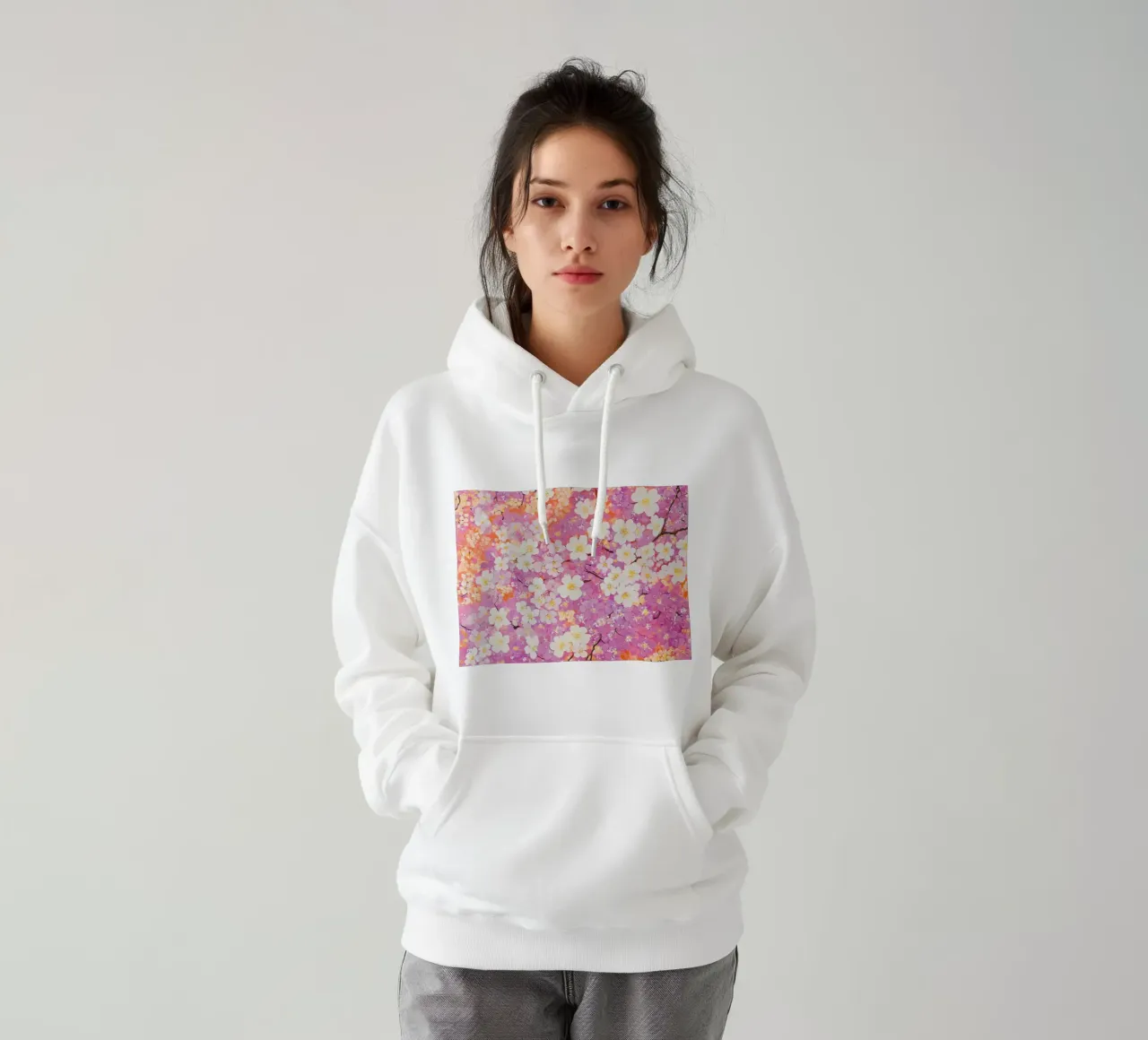 Fiori bianchi e rosa felpa con cappuccio da IamHomeStudio