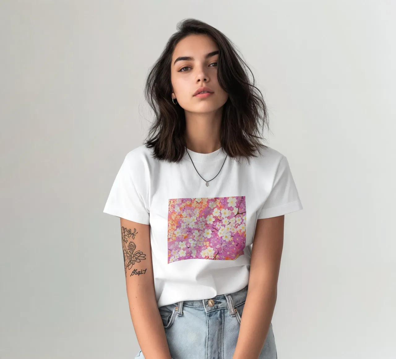 Fiori bianchi e rosa t-shirt da IamHomeStudio