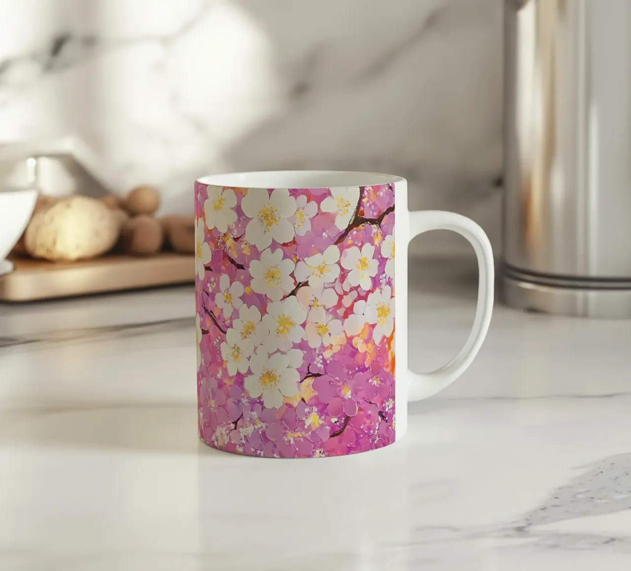 Fiori bianchi e rosa tazza in ceramica da IamHomeStudio