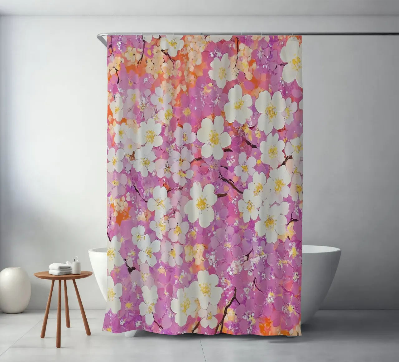 White Pink Flowers shower curtain by IamHomeStudio