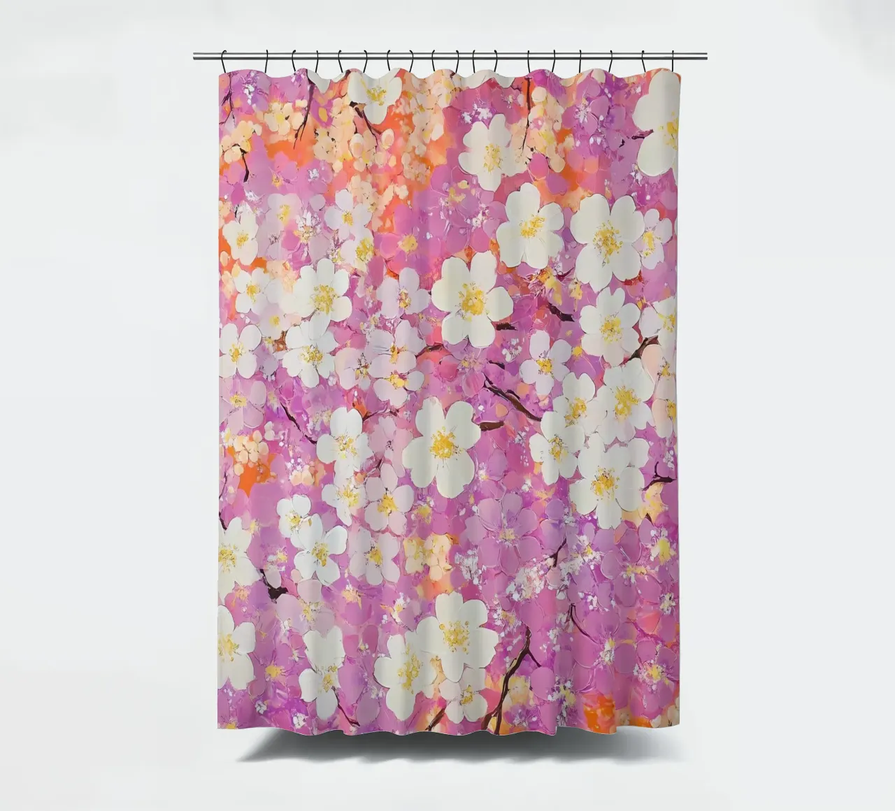 White Pink Flowers shower curtain by IamHomeStudio