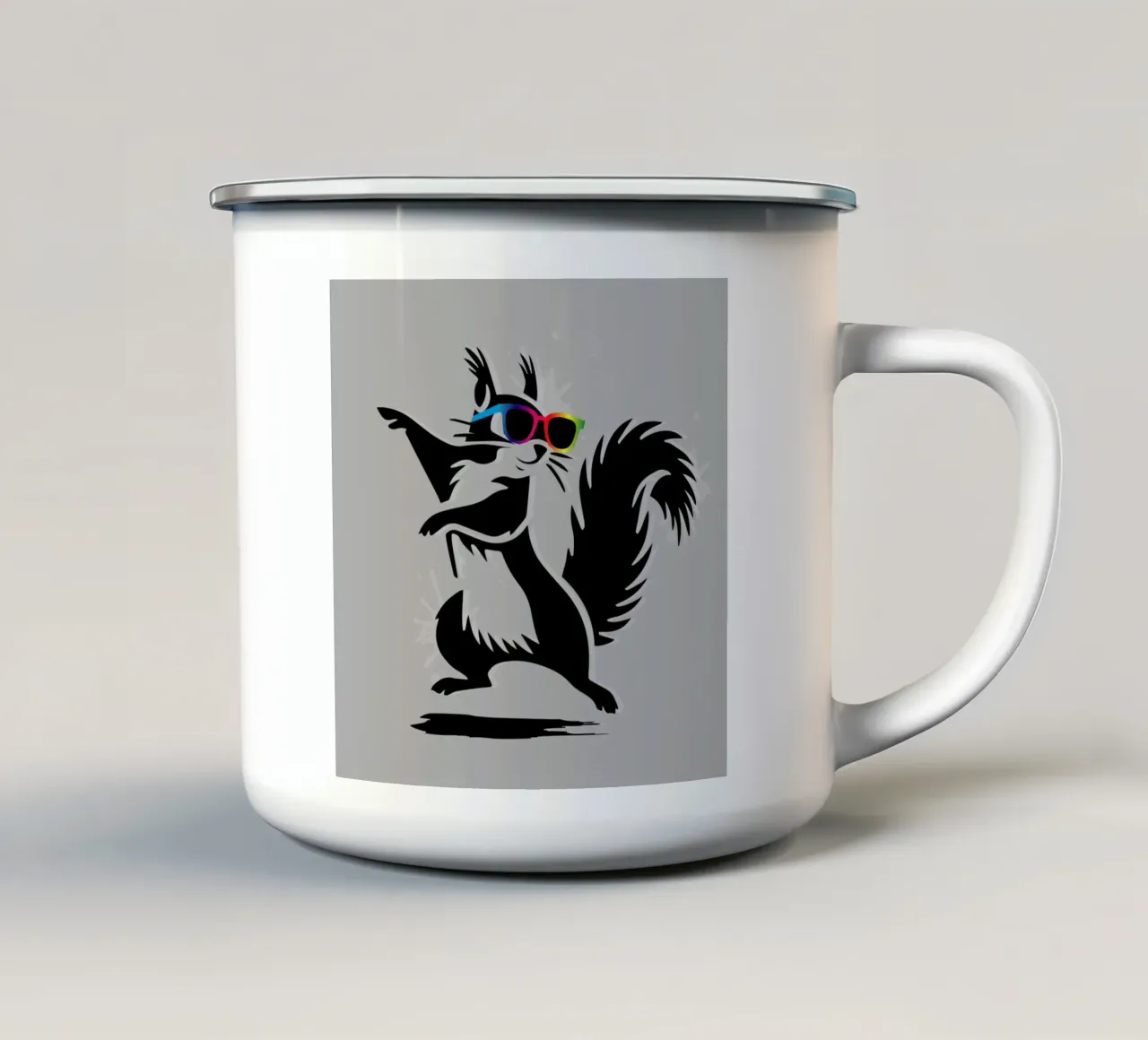 Scoiattolo elegante con occhiali da sole in stile stencil tazza in smalto da namosh