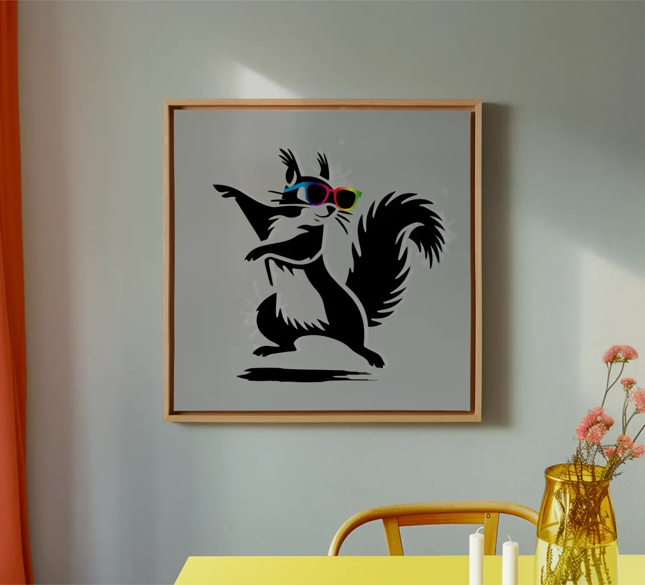 Stylish squirrel with sunglasses in stencil style canvas with Floater frame by namosh